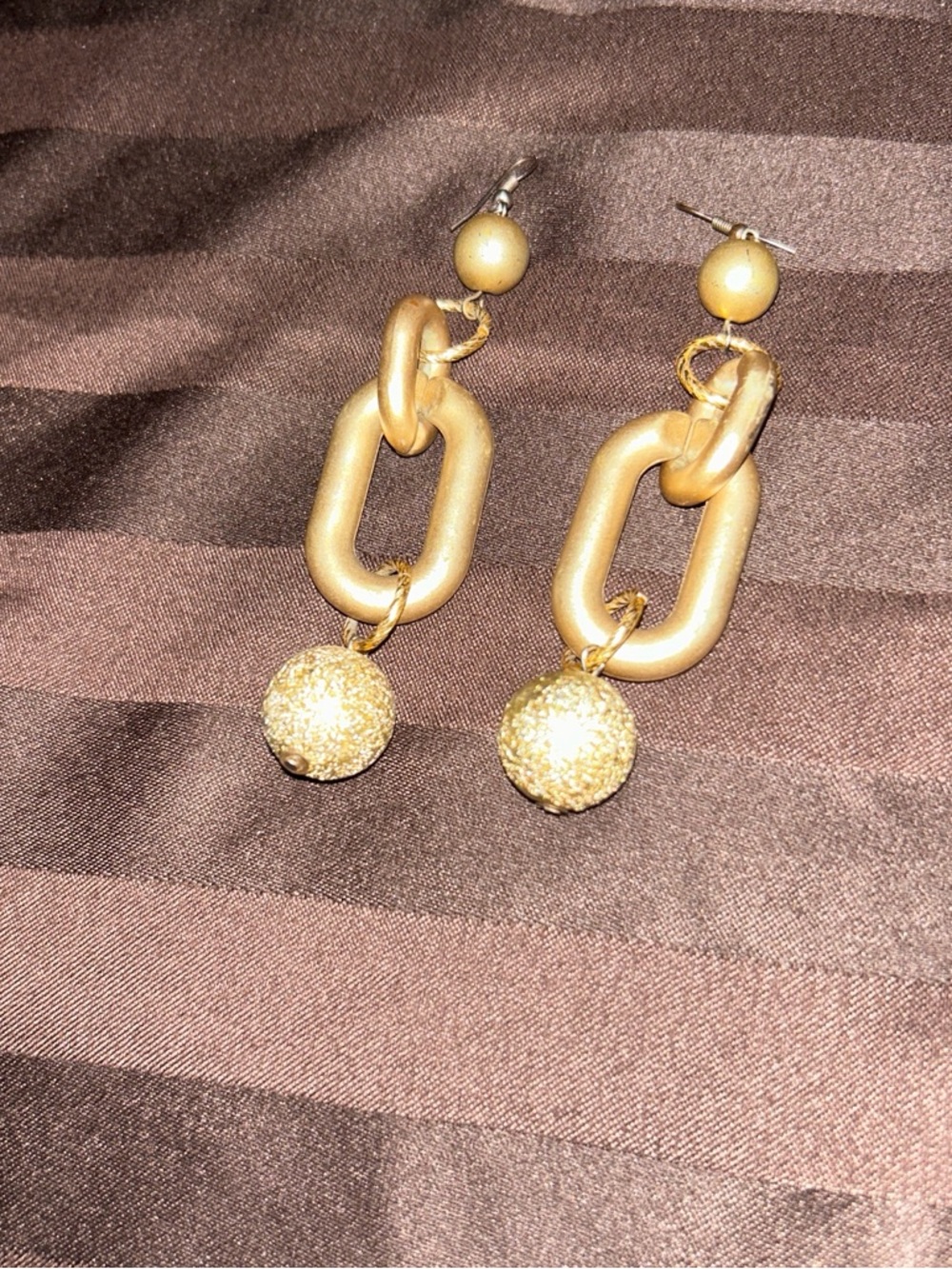 Gold-Link Drop Earrings with Glitter Sphere Accent - Women Jewelry